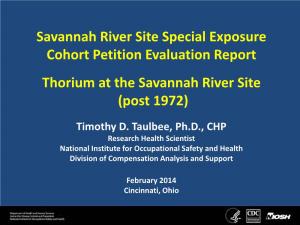 Special Exposure Cohort Petition Evaluation Report – Thorium At
