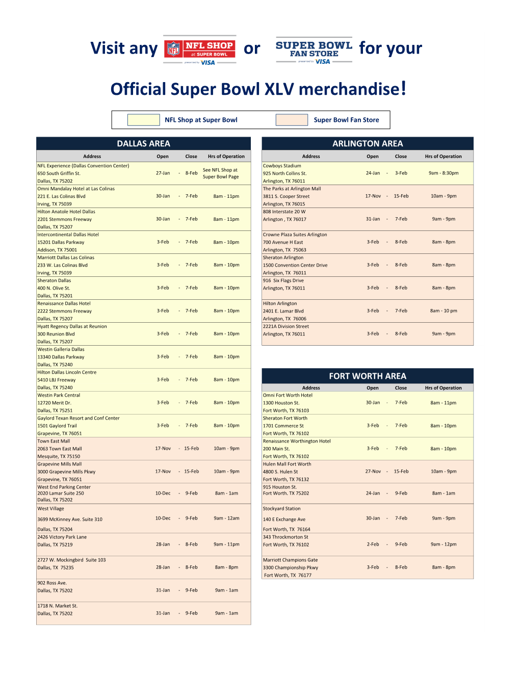 Visit Any Or for Your Official Super Bowl XLV Merchandise!