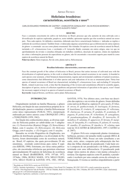 Helicônias Brasileiras: Características, Ocorrência E Usos(1)