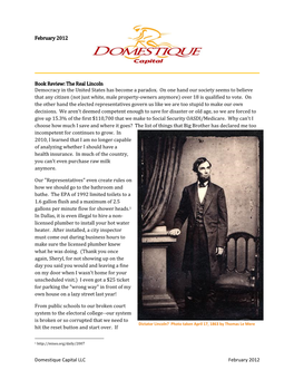 Book Review of the Real Lincoln, February 2012