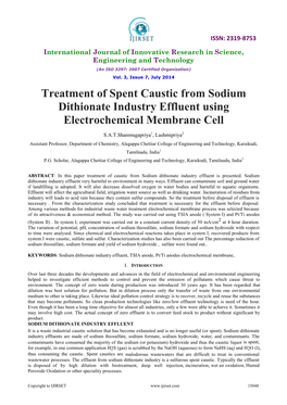 Treatment of Spent Caustic from Sodium Dithionate Industry Effluent Using Electrochemical Membrane Cell
