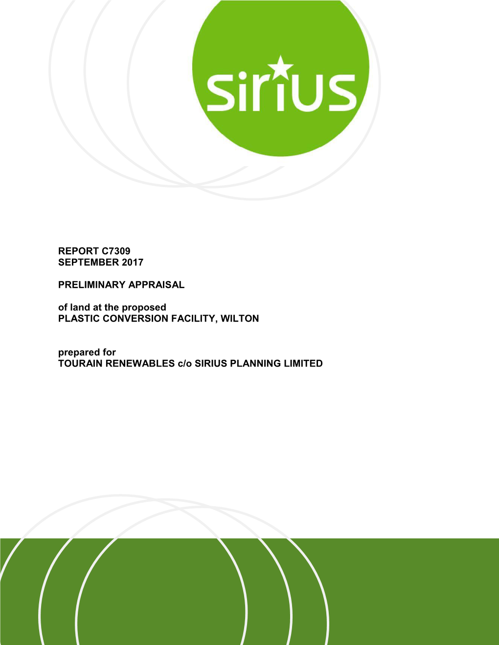 REPORT C7309 SEPTEMBER 2017 PRELIMINARY APPRAISAL of Land
