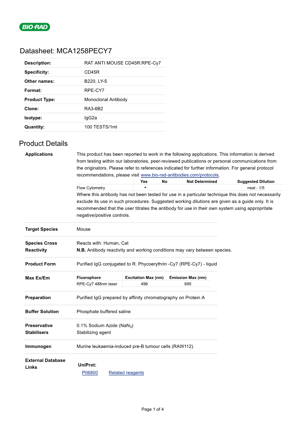 Datasheet: MCA1258PECY7 Product Details