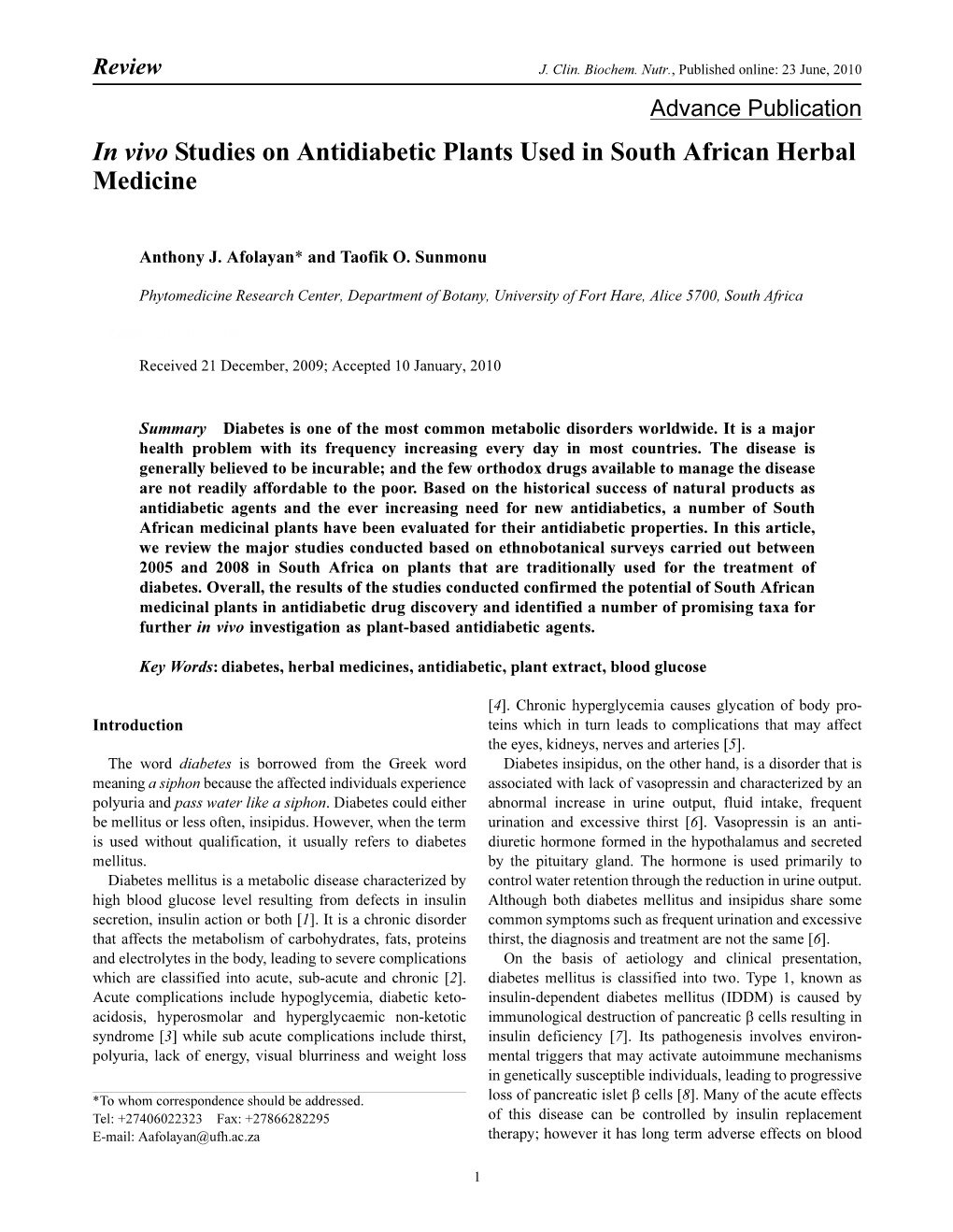 In Vivo Studies on Antidiabetic Plants Used in South African Herbal Medicine