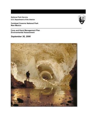 Cave and Karst Management Plan / Environmental Assessment, Carlsbad Caverns National Park
