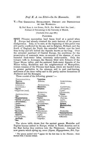 Prof. K. A. Von Zittel—On the Mammalia. 501 Rrihe Pliocene