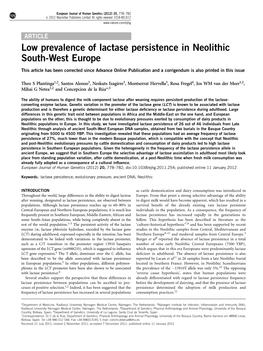 Low Prevalence of Lactase Persistence in Neolithic South-West Europe