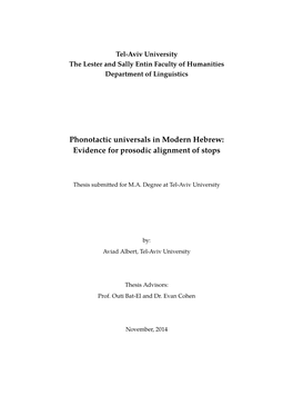 Phonotactic Universals in Modern Hebrew: Evidence for Prosodic Alignment of Stops