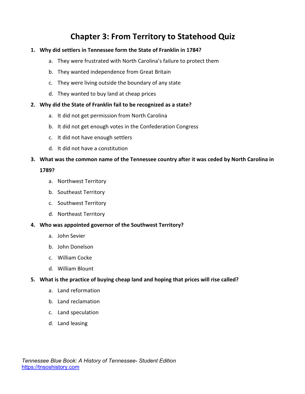 Chapter 3: from Territory to Statehood Quiz