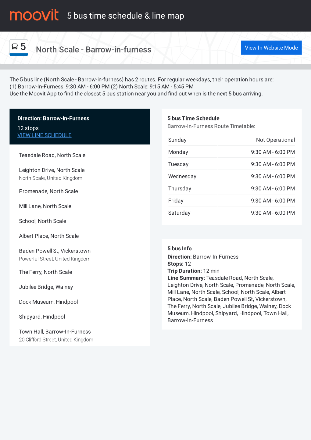 5 Bus Time Schedule & Line Route