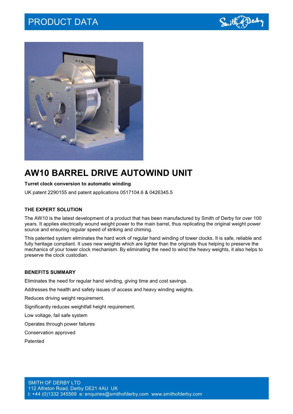 Product Data Aw10 Barrel Drive Autowind Unit