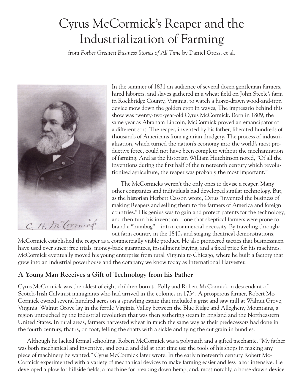 Cyrus Mccormick's Reaper and the Industrialization of Farming