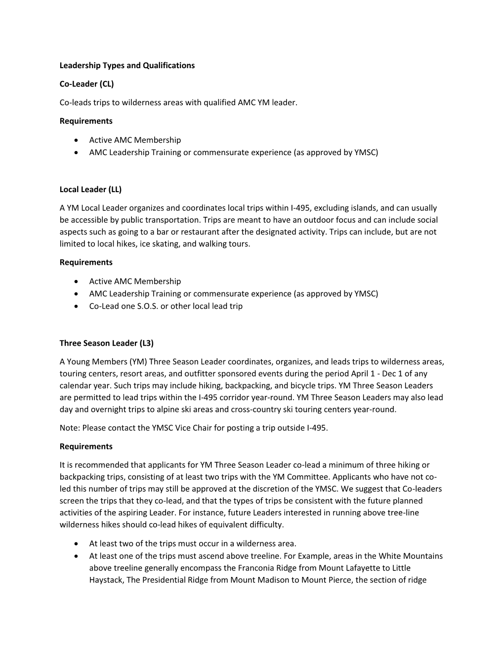 Leadership Types and Qualifications Co-Leader (CL) Co-Leads Trips