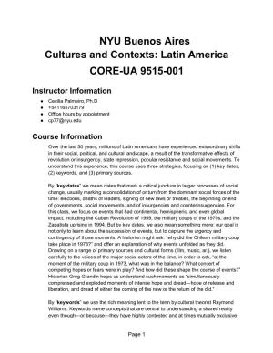 Syllabus Buenos Aires Fall 2018 Cultures and Contexts: Latin