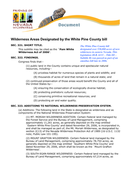 Wilderness Areas Designated by the White Pine County Bill