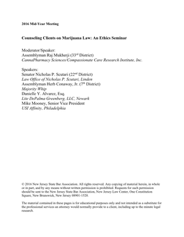Counseling Clients on Marijuana Law: an Ethics Seminar