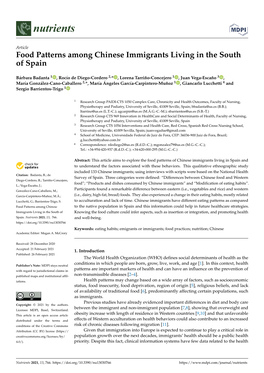 Food Patterns Among Chinese Immigrants Living in the South of Spain