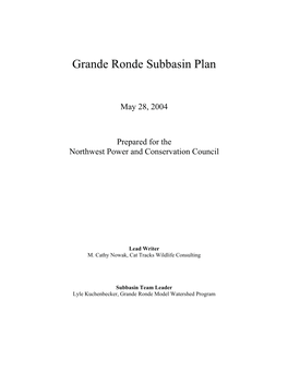 Grande Ronde Subbasin Plan