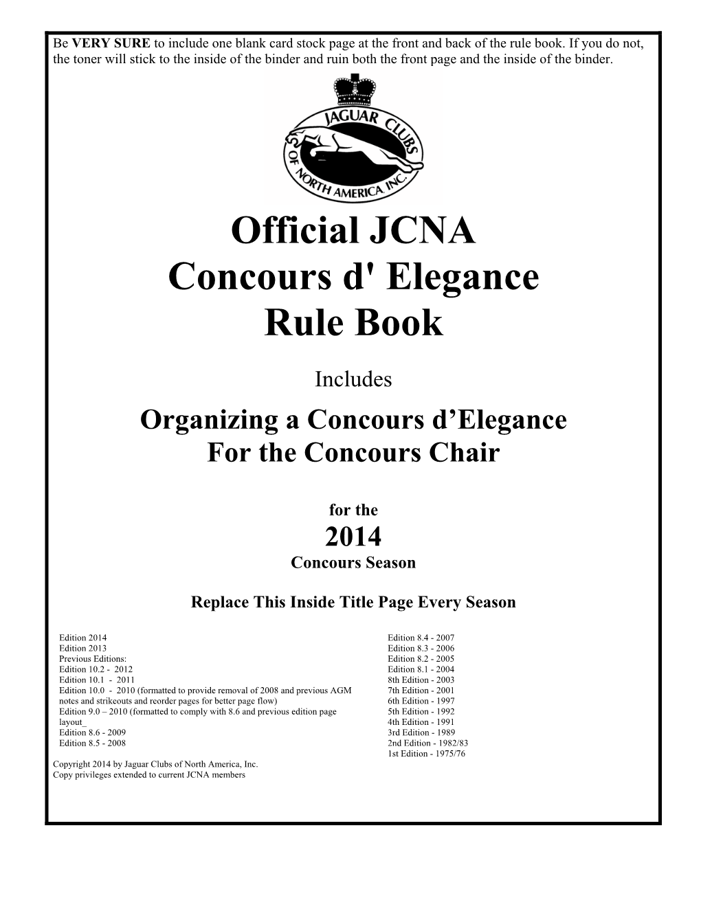 Official JCNA Concours D' Elegance Rule Book