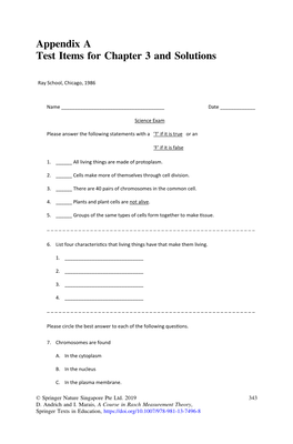 Appendix a Test Items for Chapter 3 and Solutions