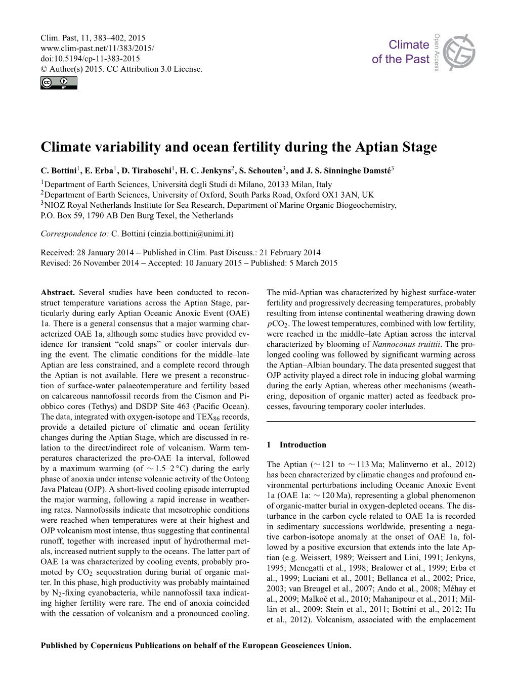 Climate Variability and Ocean Fertility During the Aptian Stage