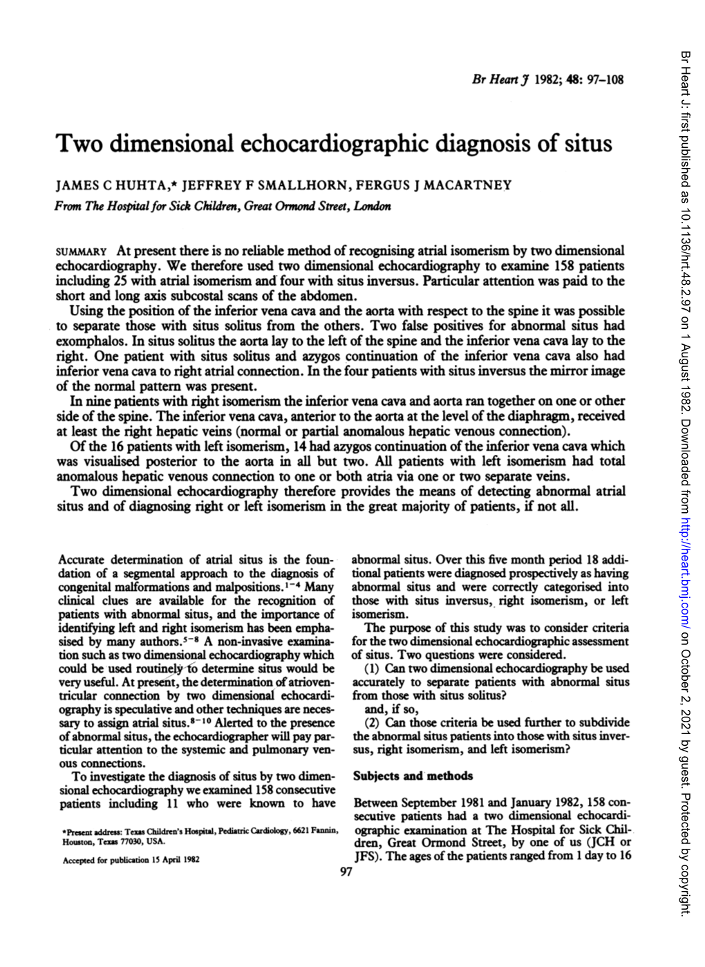 Two Dimensional Echocardiographic Diagnosis of Situs