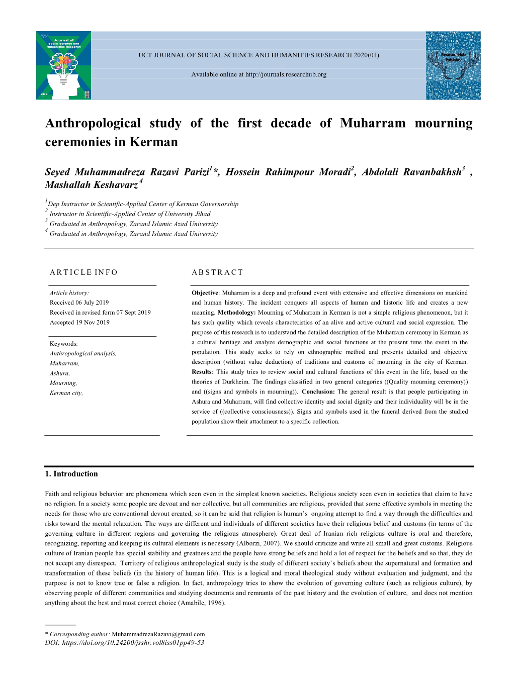 Anthropological Study of the First Decade of Muharram Mourning Ceremonies in Kerman