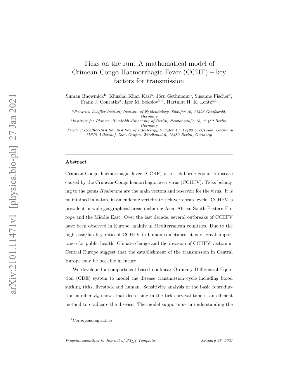 A Mathematical Model of Crimean-Congo Haemorrhagic Fever (CCHF) – Key Factors for Transmission