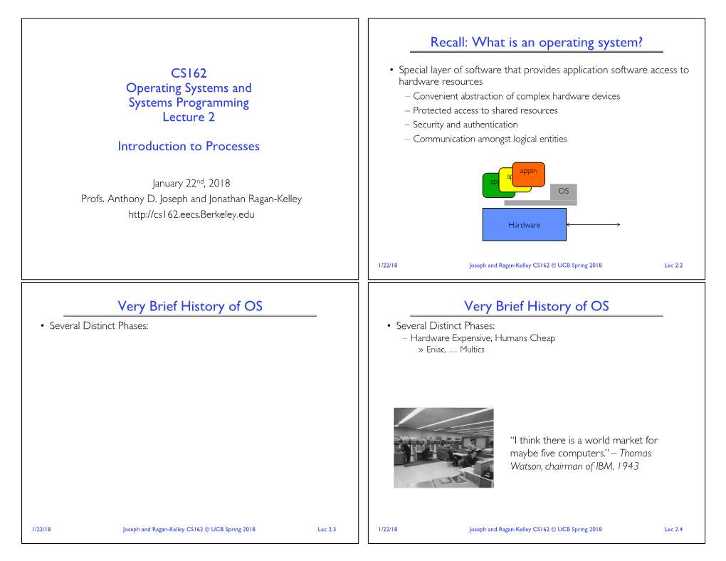 Recall: What Is an Operating System? Very Brief History of OS Very Brief