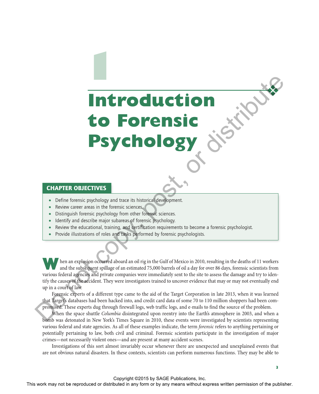 Introduction to Forensic Psychology Distribute Or CHAPTER OBJECTIVES