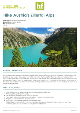 Zillertal Alps Guided Walking Holiday