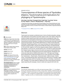 Diptera, Tipulomorpha) and Implications for Phylogeny of Tipulomorpha