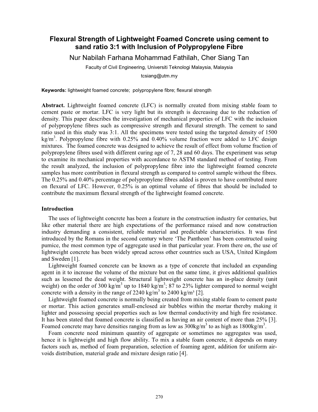 Flexural Strength of Lightweight Foamed Concrete Using Cement To