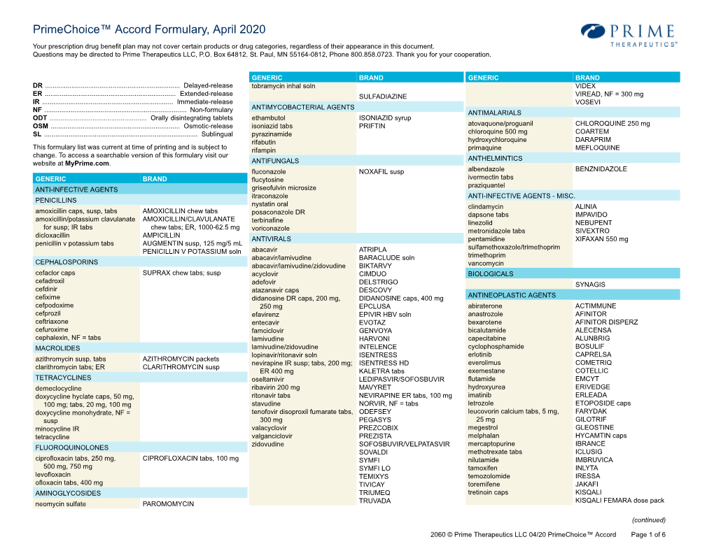 Primechoice™ Accord Formulary, April 2020