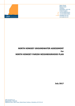 NORTH HINKSEY GROUNDWATER ASSESSMENT for NORTH HINKSEY PARISH NEIGHBOURHOOD PLAN
