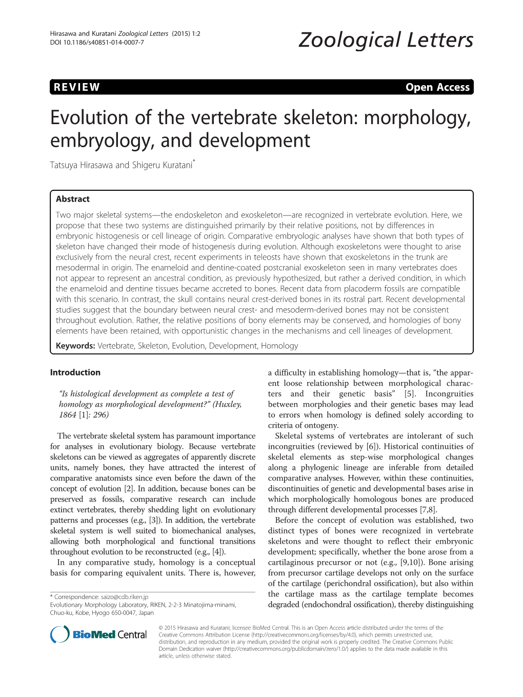 Evolution of the Vertebrate Skeleton: Morphology, Embryology, and