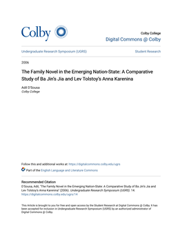 The Family Novel in the Emerging Nation-State: a Comparative Study of Ba Jin’S Jia and Lev Tolstoy’S Anna Karenina