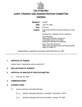Audit, Finance & Administration Committee Agenda Package