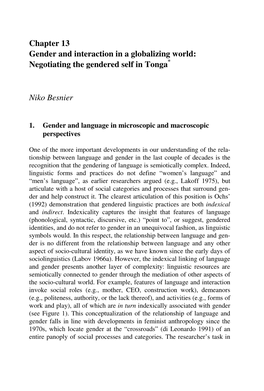 Gender & Interaction in a Globalizing World: Negotiating the Gendered