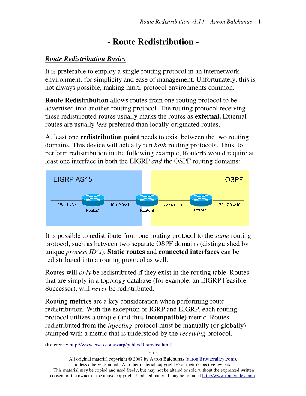 Route Redistribution V1.14 – Aaron Balchunas 1