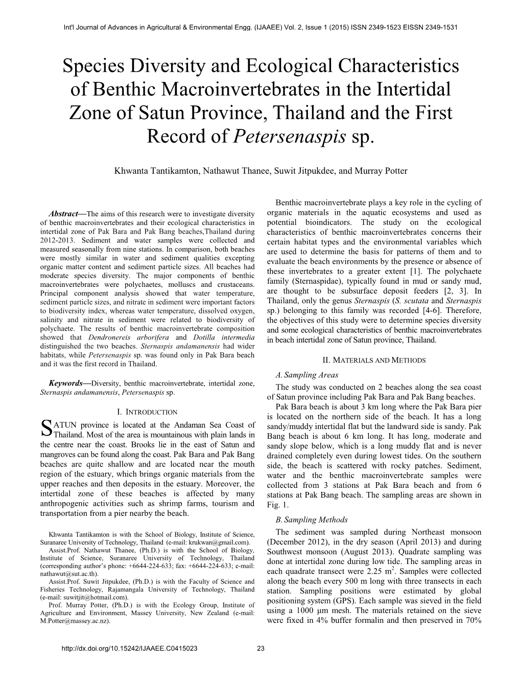 Species Diversity and Ecological Characteristics of Benthic