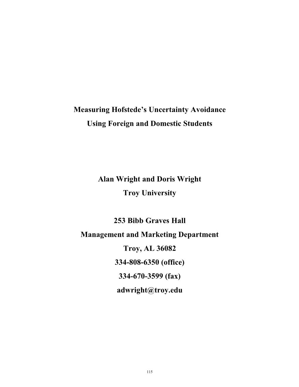 Measuring Hofstede's Uncertainty Avoidance Using Foreign And