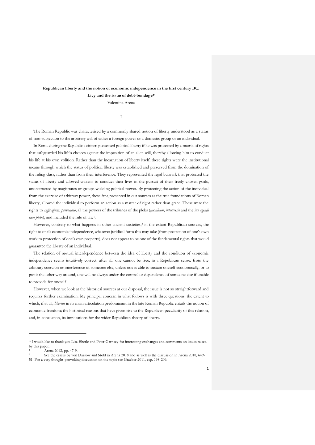 1 Republican Liberty and the Notion of Economic Independence in the First Century BC: Livy and the Issue of Debt-Bondage* Valen