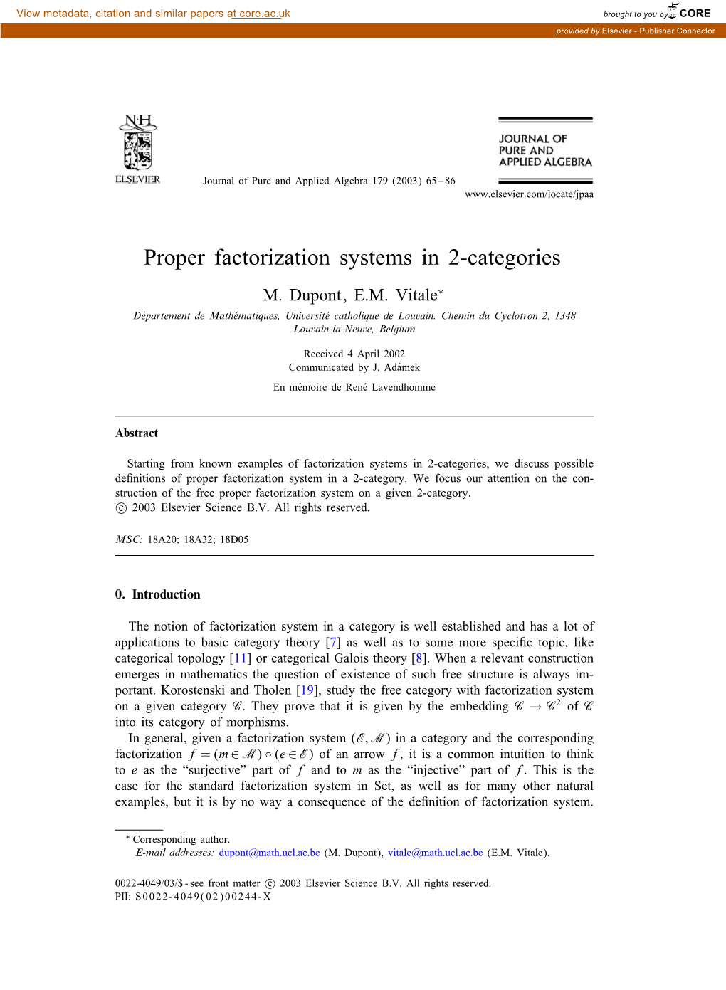 Proper Factorization Systems in 2-Categories