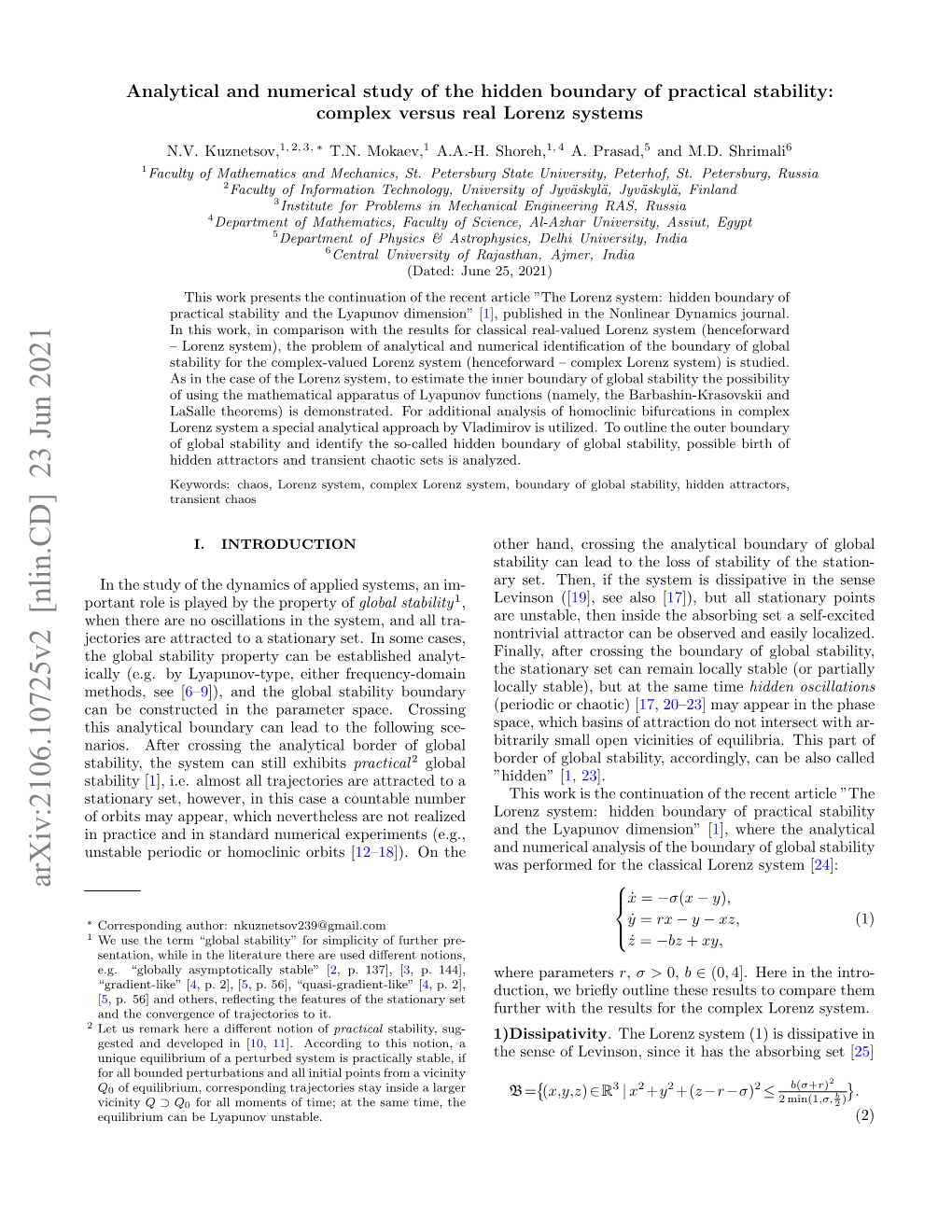 Arxiv:2106.10725V2 [Nlin.CD] 23 Jun 2021