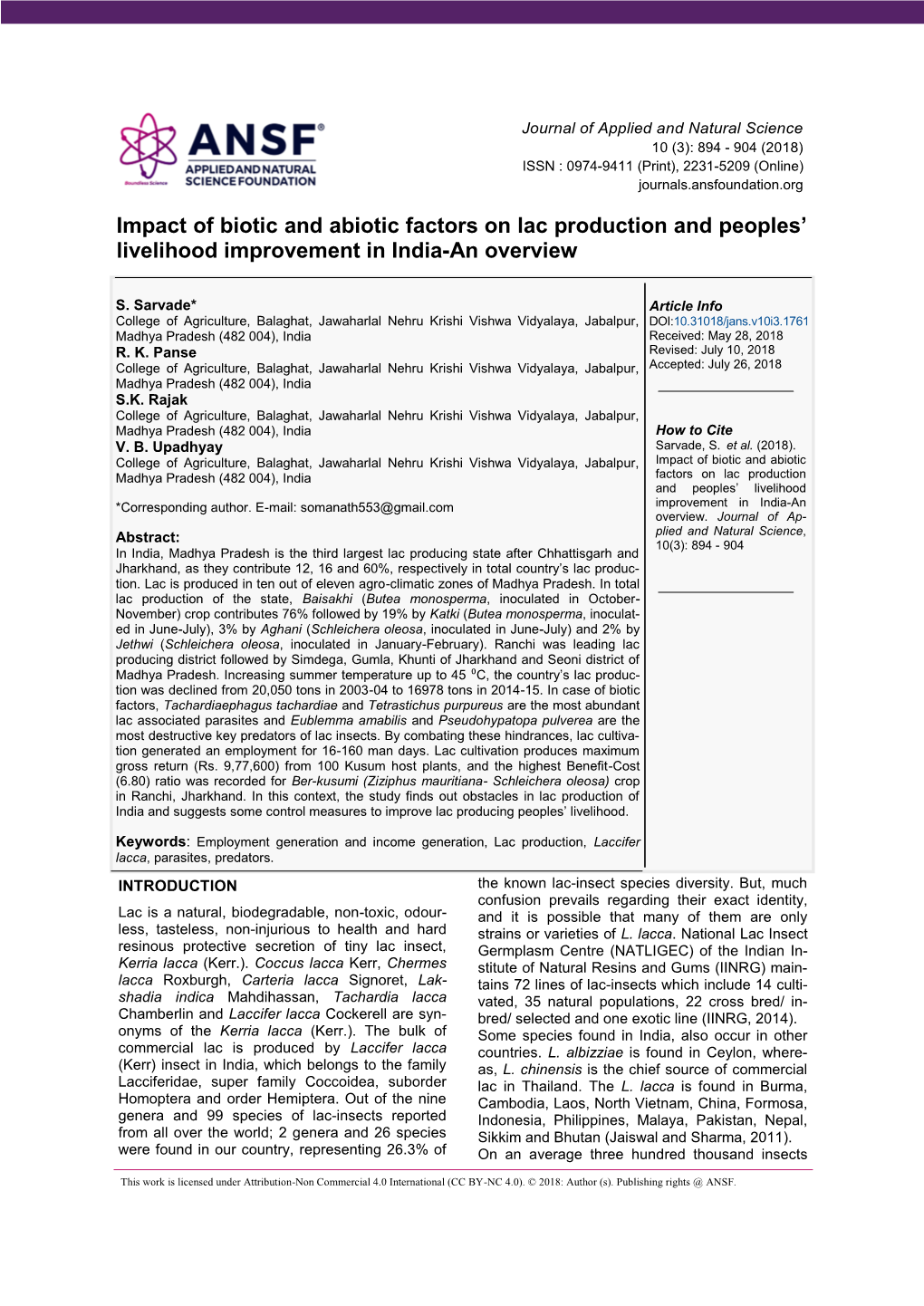 Impact of Biotic and Abiotic Factors on Lac Production and Peoples’ Livelihood Improvement in India-An Overview