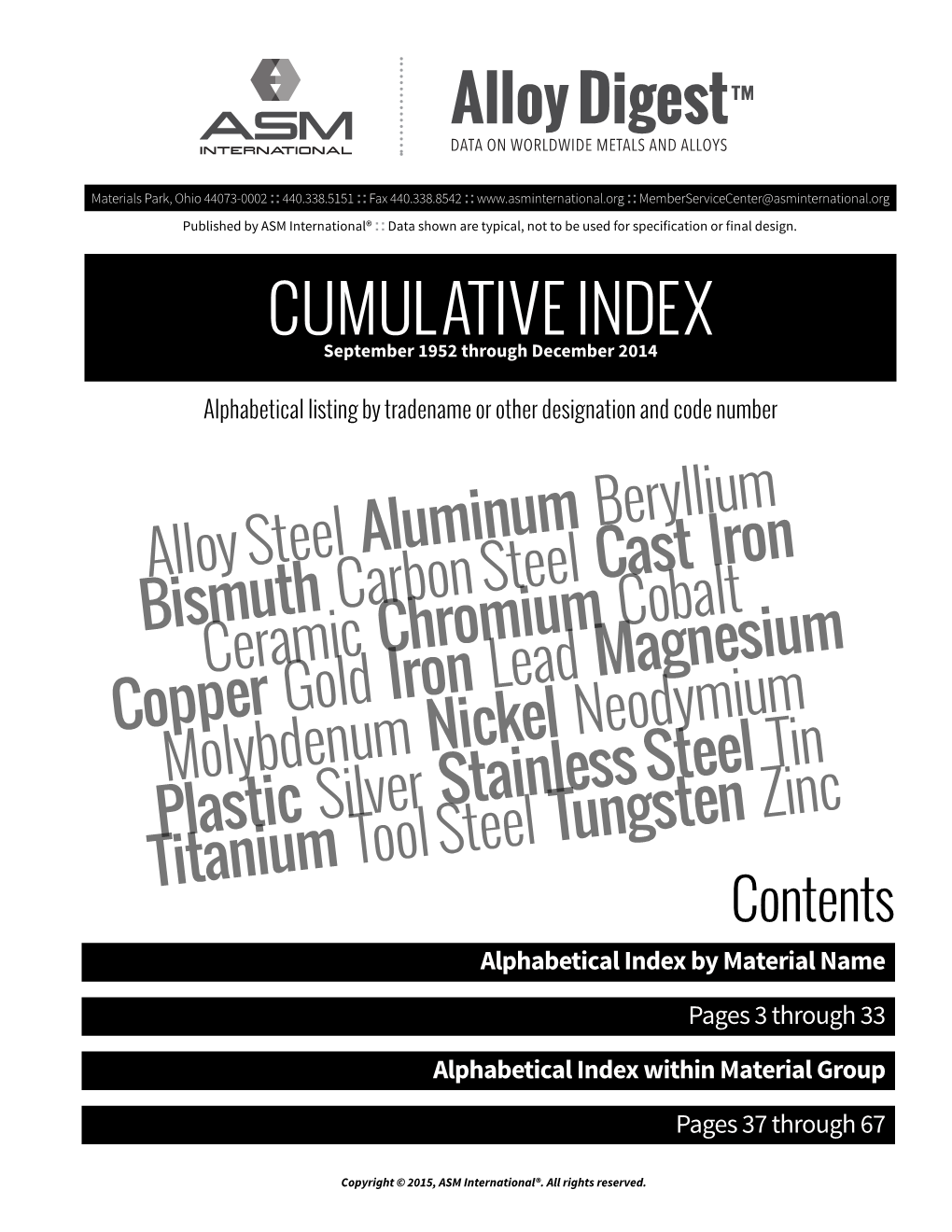 CUMULATIVE INDEX September 1952 Through December 2014