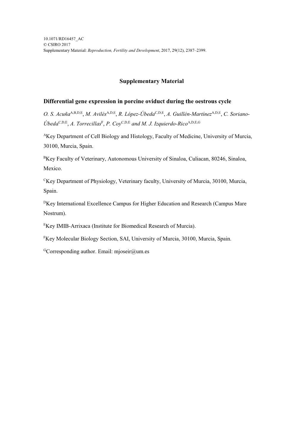 Supplementary Material Differential Gene Expression in Porcine Oviduct