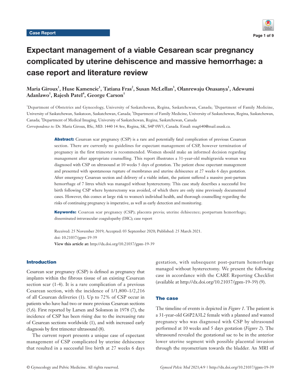 Expectant Management of a Viable Cesarean Scar Pregnancy Complicated by Uterine Dehiscence and Massive Hemorrhage: a Case Report and Literature Review