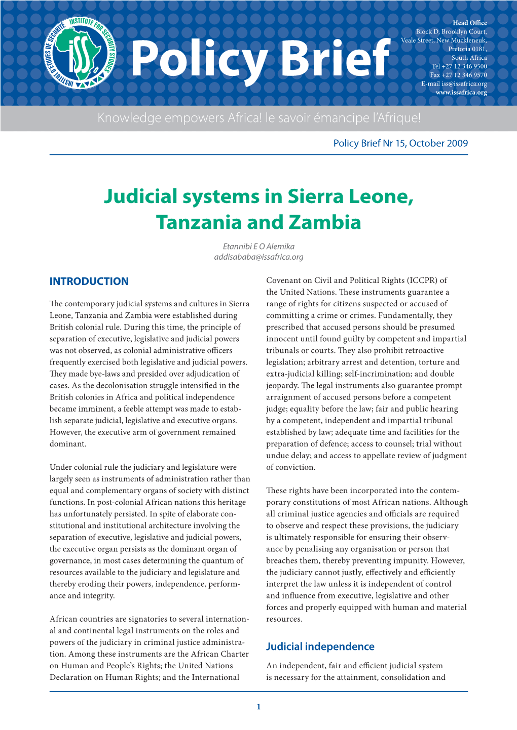 Judicial Systems in Sierra Leone, Tanzania and Zambia